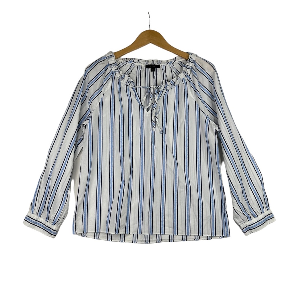 J. Crew Point Sur Striped Ruffle Tie Neck‎ Top Size XS